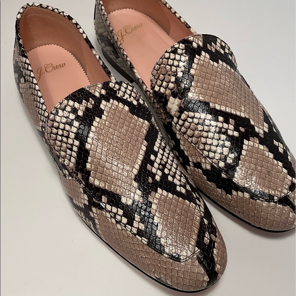 JCREW- SNAKE EMBOSSED LEATHER SMOKING SLIPPER SZ 8